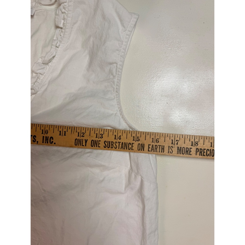 Preston & York Sleeveless Top Women Size 8 White Excellent Ruffled V-Neck Linen - Picture 5 of 8